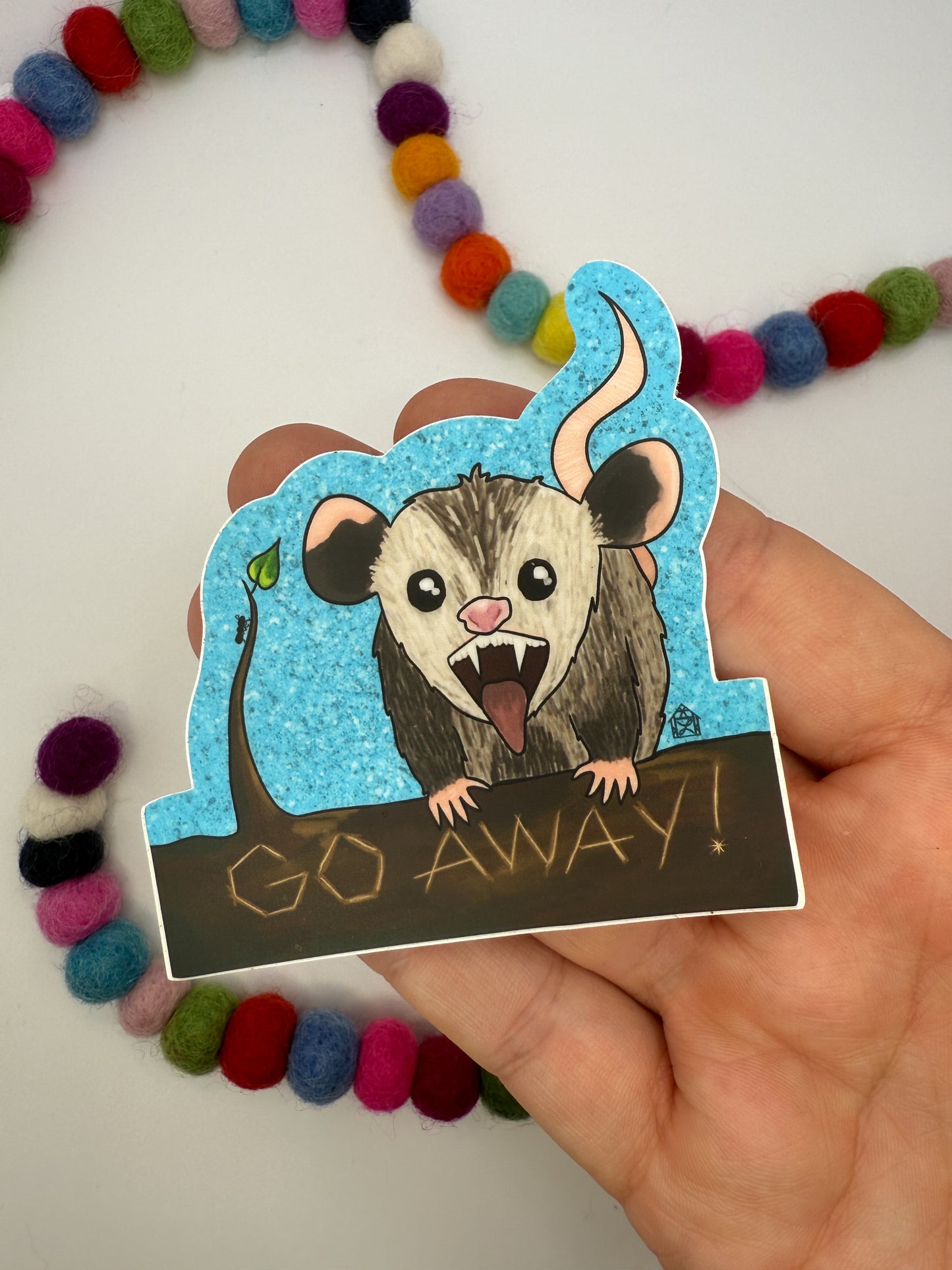 Possum "Go Away!" Sticker - Hand-Drawn - Waterproof & Durable