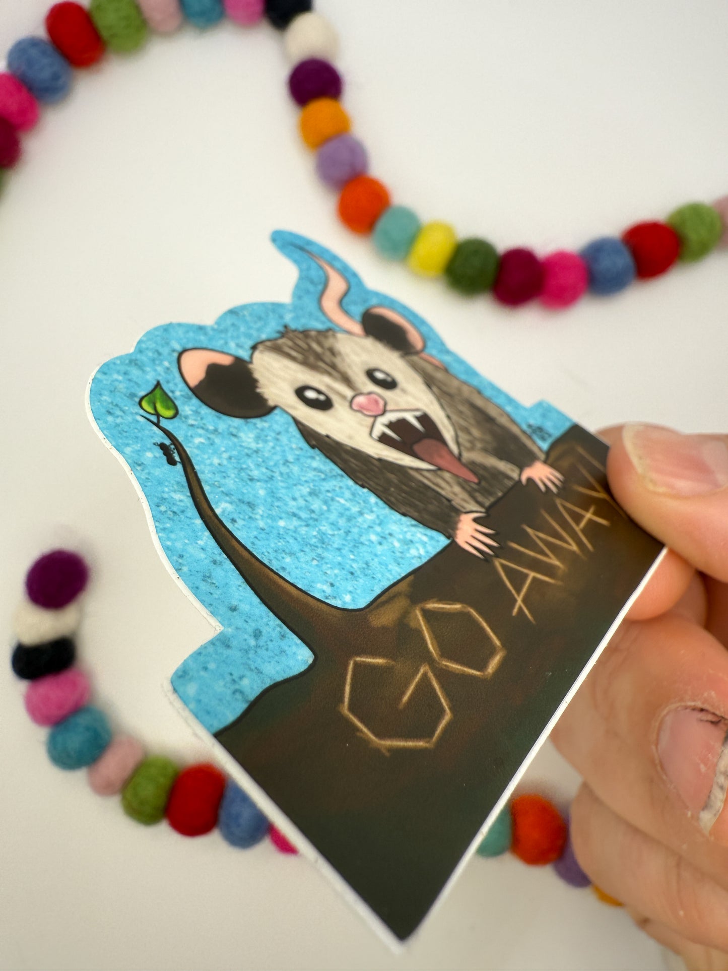 Possum "Go Away!" Sticker - Hand-Drawn - Waterproof & Durable