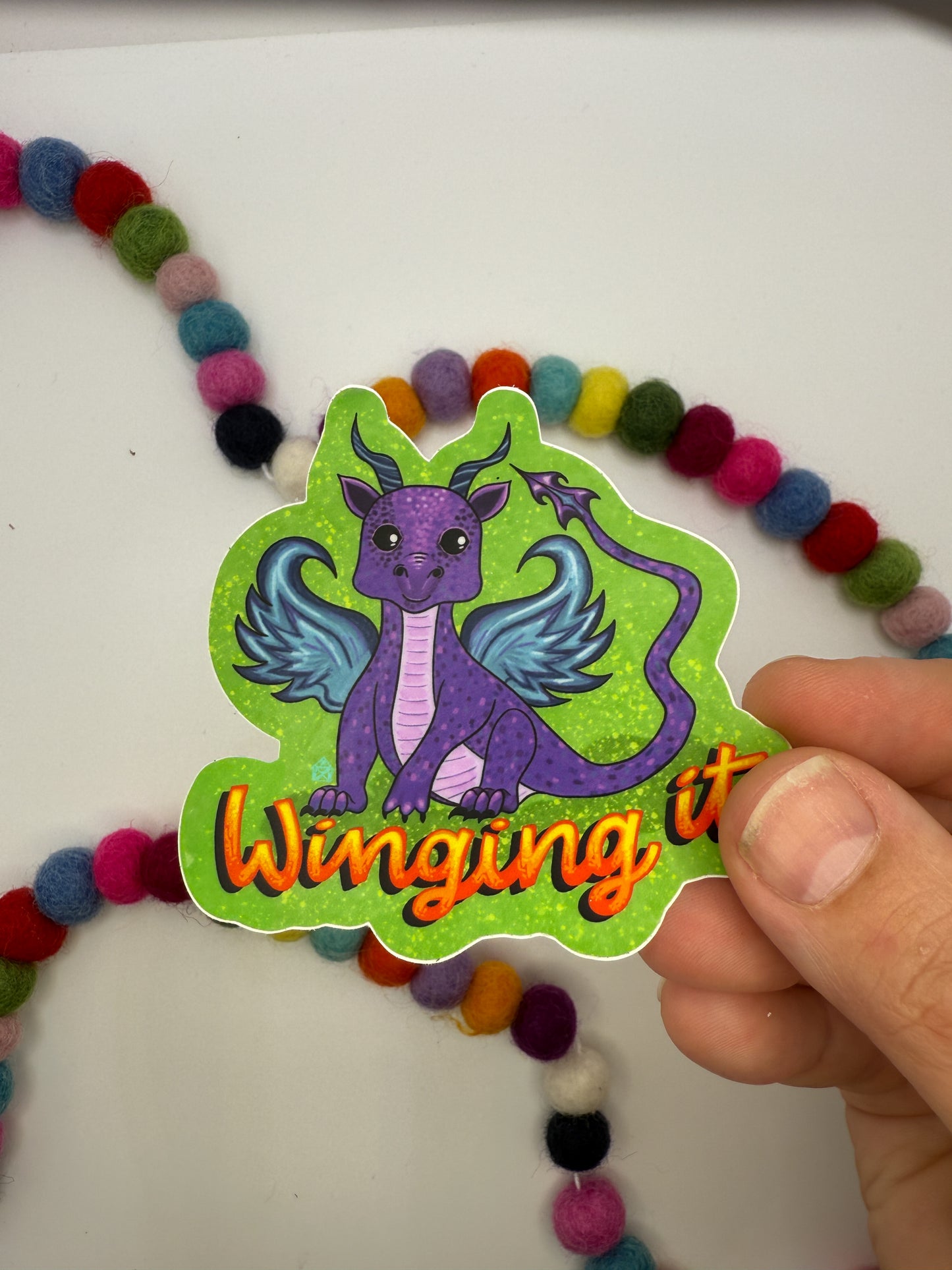 “Winging It” Dragon Sticker – Hand-Drawn, Waterproof & Magical