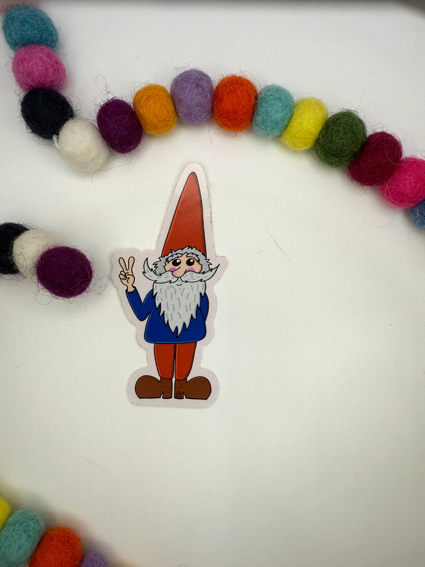 Peace Gnome Sticker – Hand Drawn Vinyl Decal for Laptops, Water Bottles & Cars