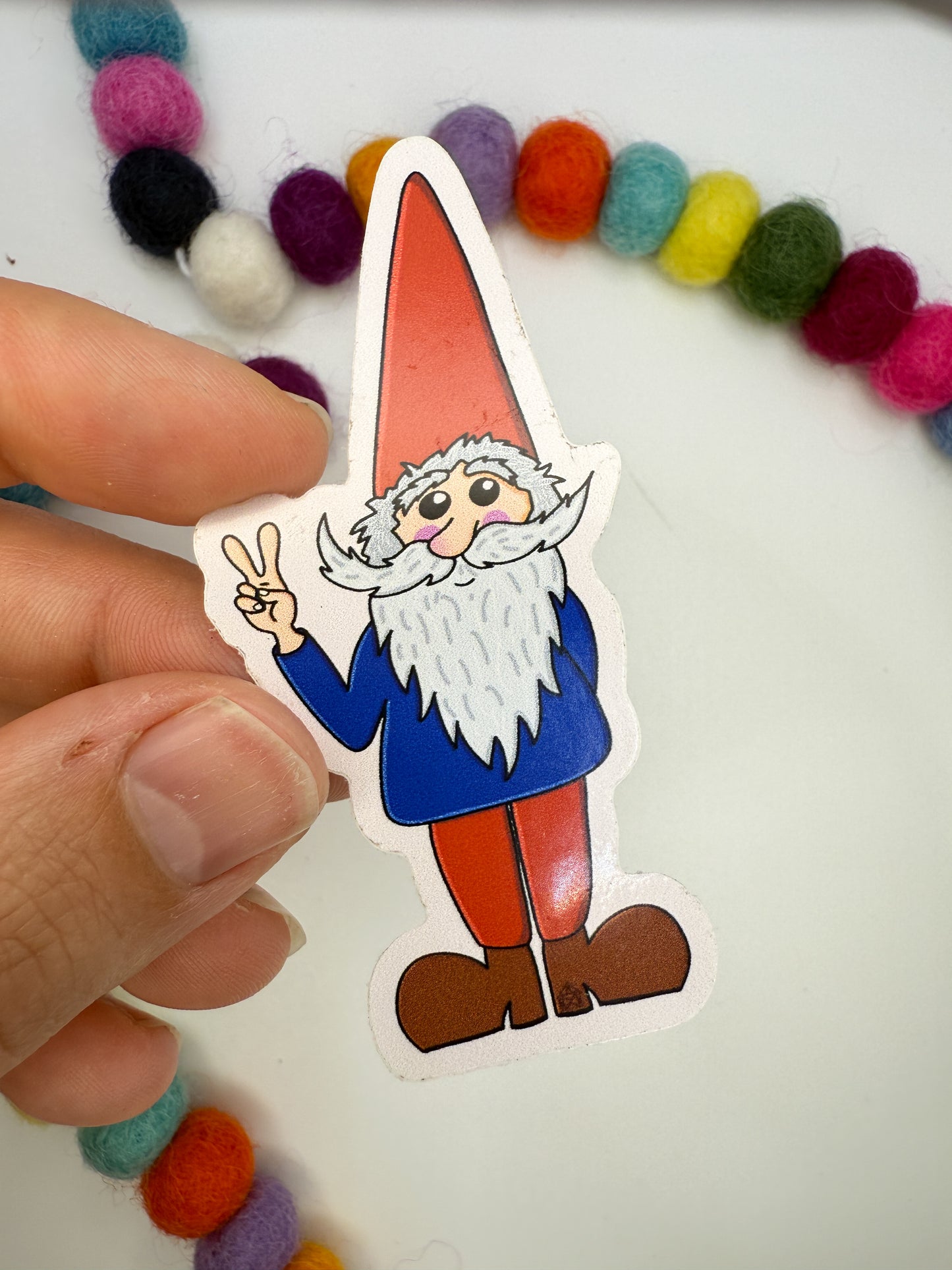 Peace Gnome Sticker – Hand Drawn Vinyl Decal for Laptops, Water Bottles & Cars