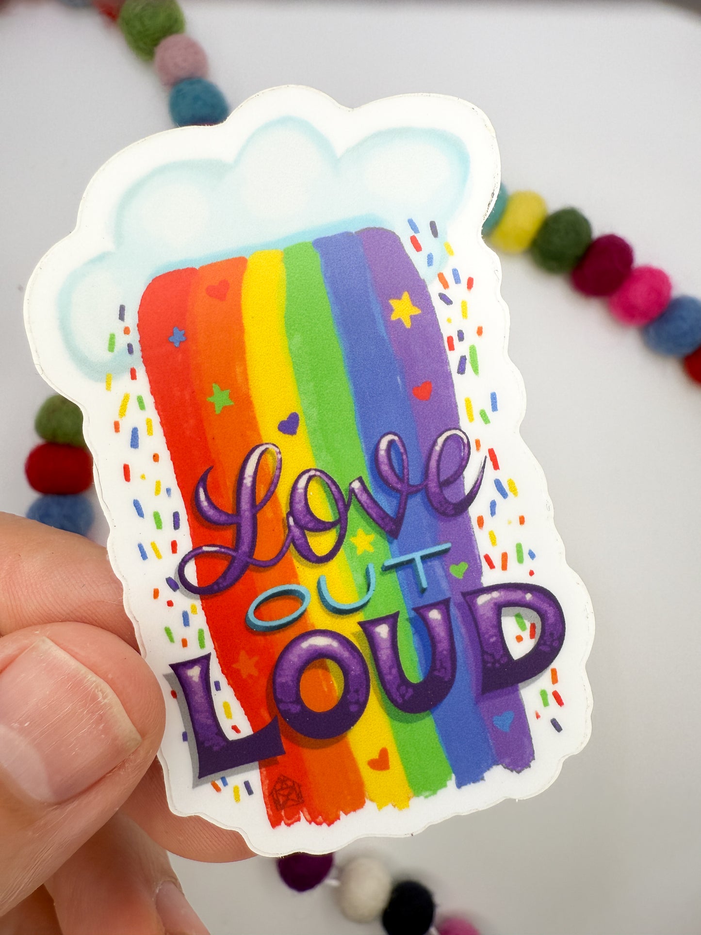 Love Out Loud Sticker – Hand Drawn Rainbow Pride Vinyl Sticker