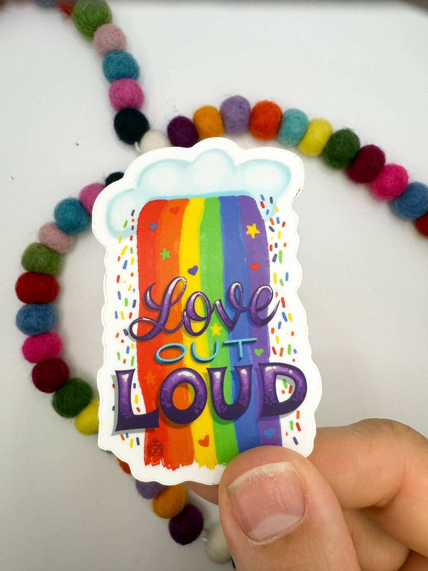 Love Out Loud Sticker – Hand Drawn Rainbow Pride Vinyl Sticker