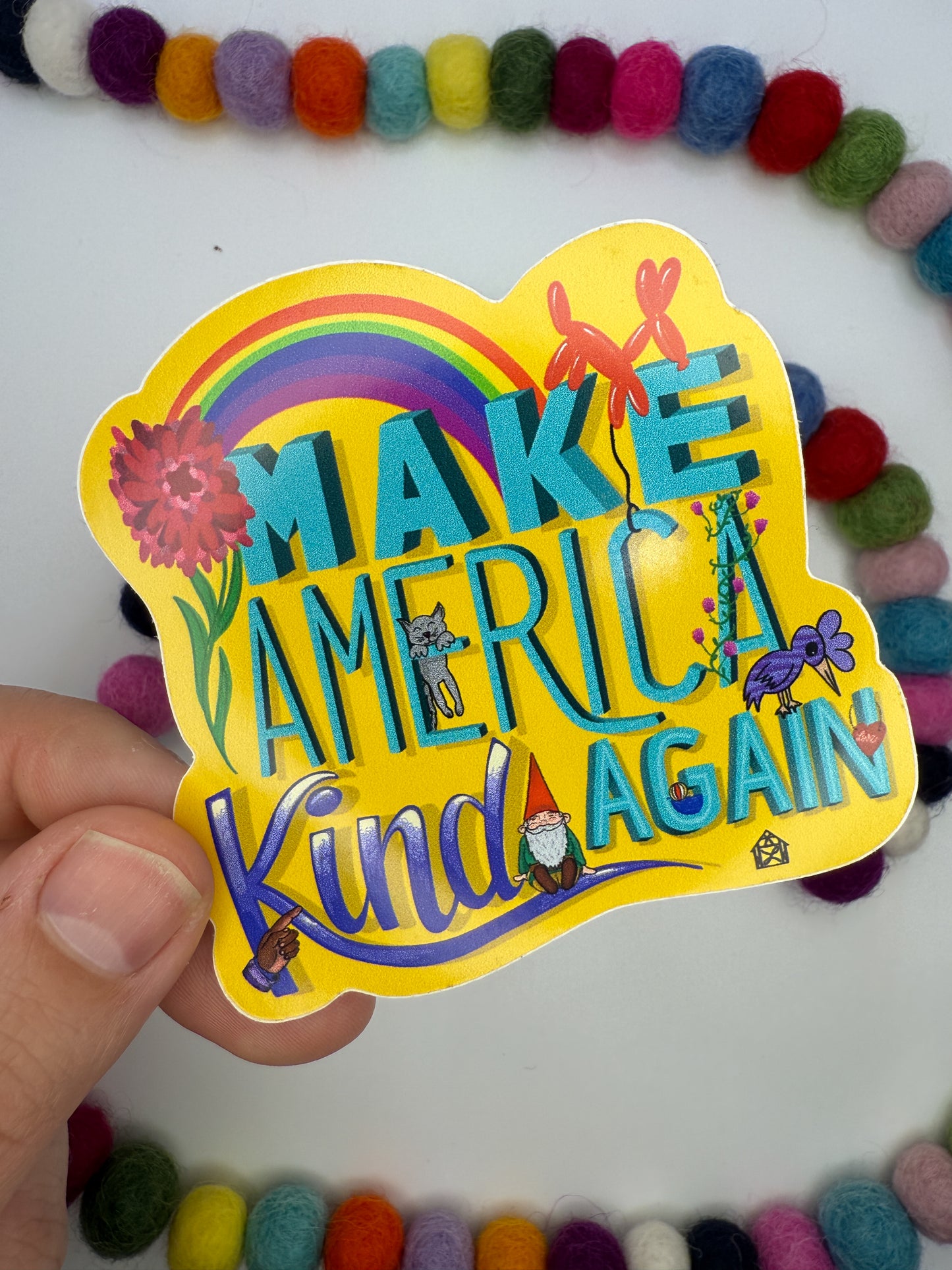 Make America Kind Again Sticker – Original Hand Drawn Rainbow Vinyl Decal