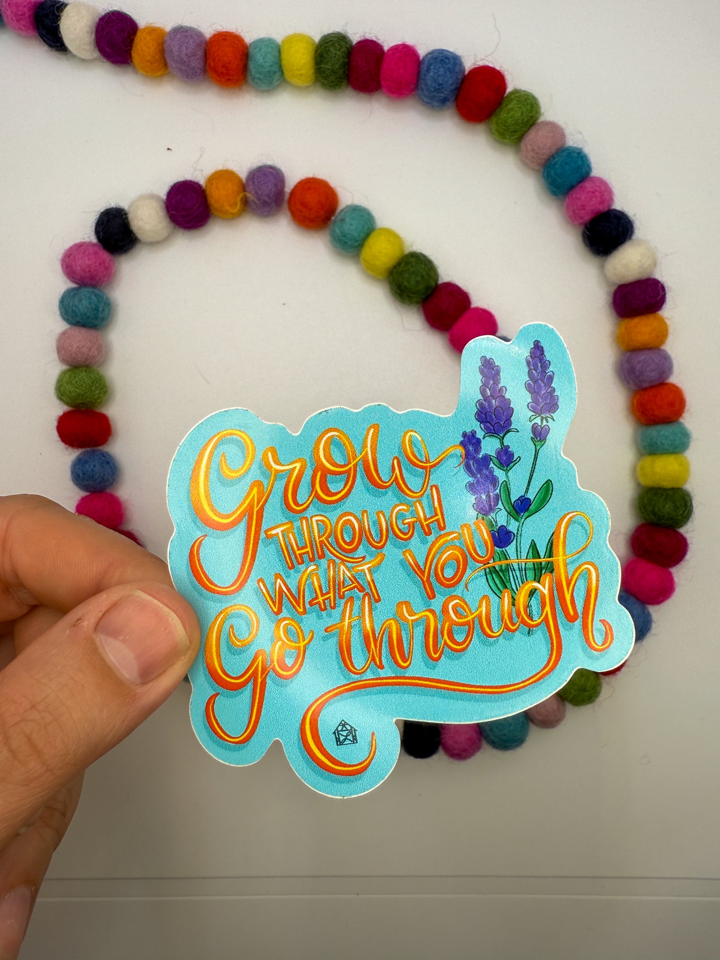 Grow Through What You Go Through Sticker – Hand Lettered Vinyl Decal with Lavender Art