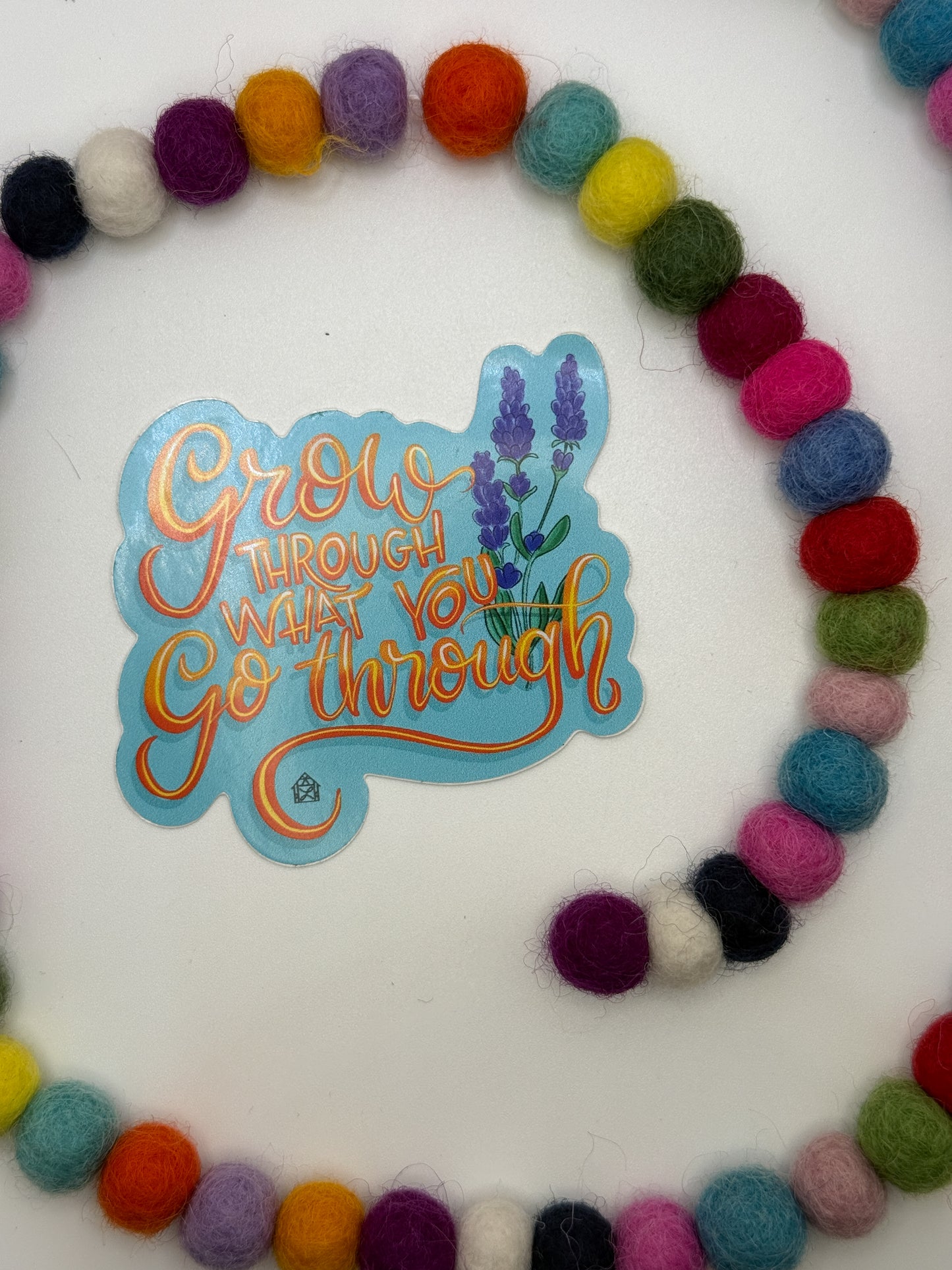 Grow Through What You Go Through Sticker – Hand Lettered Vinyl Decal with Lavender Art