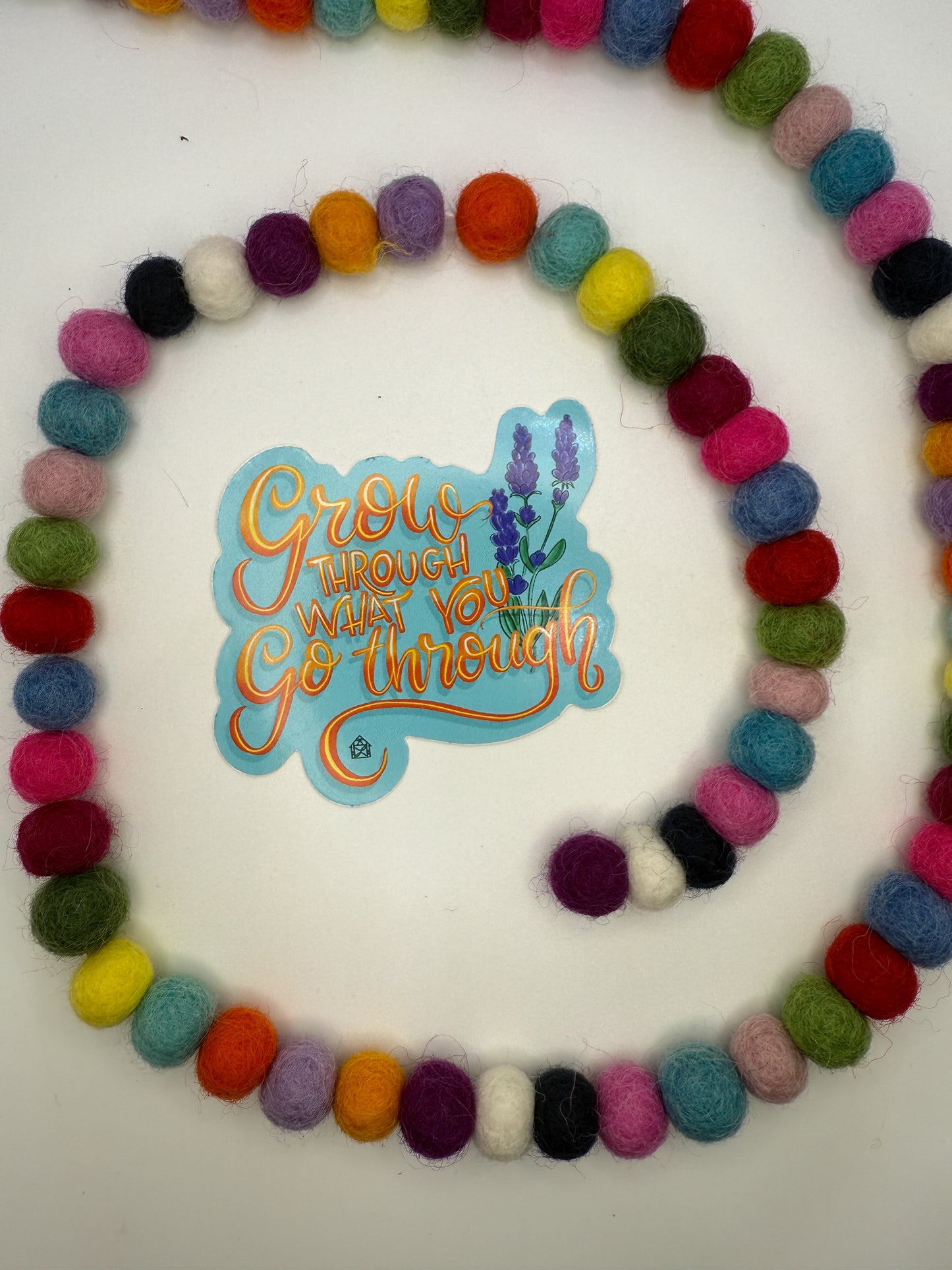 Grow Through What You Go Through Sticker – Hand Lettered Vinyl Decal with Lavender Art