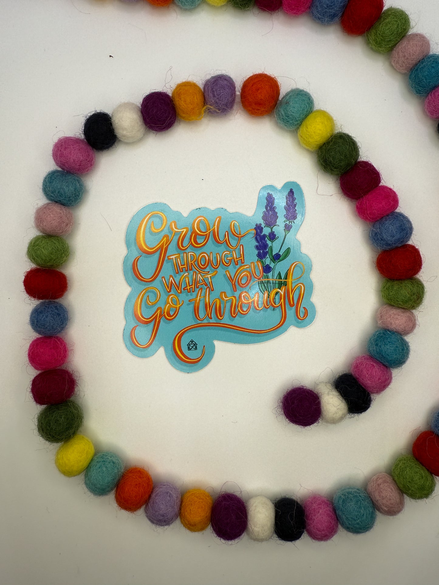 Grow Through What You Go Through Sticker – Hand Lettered Vinyl Decal with Lavender Art