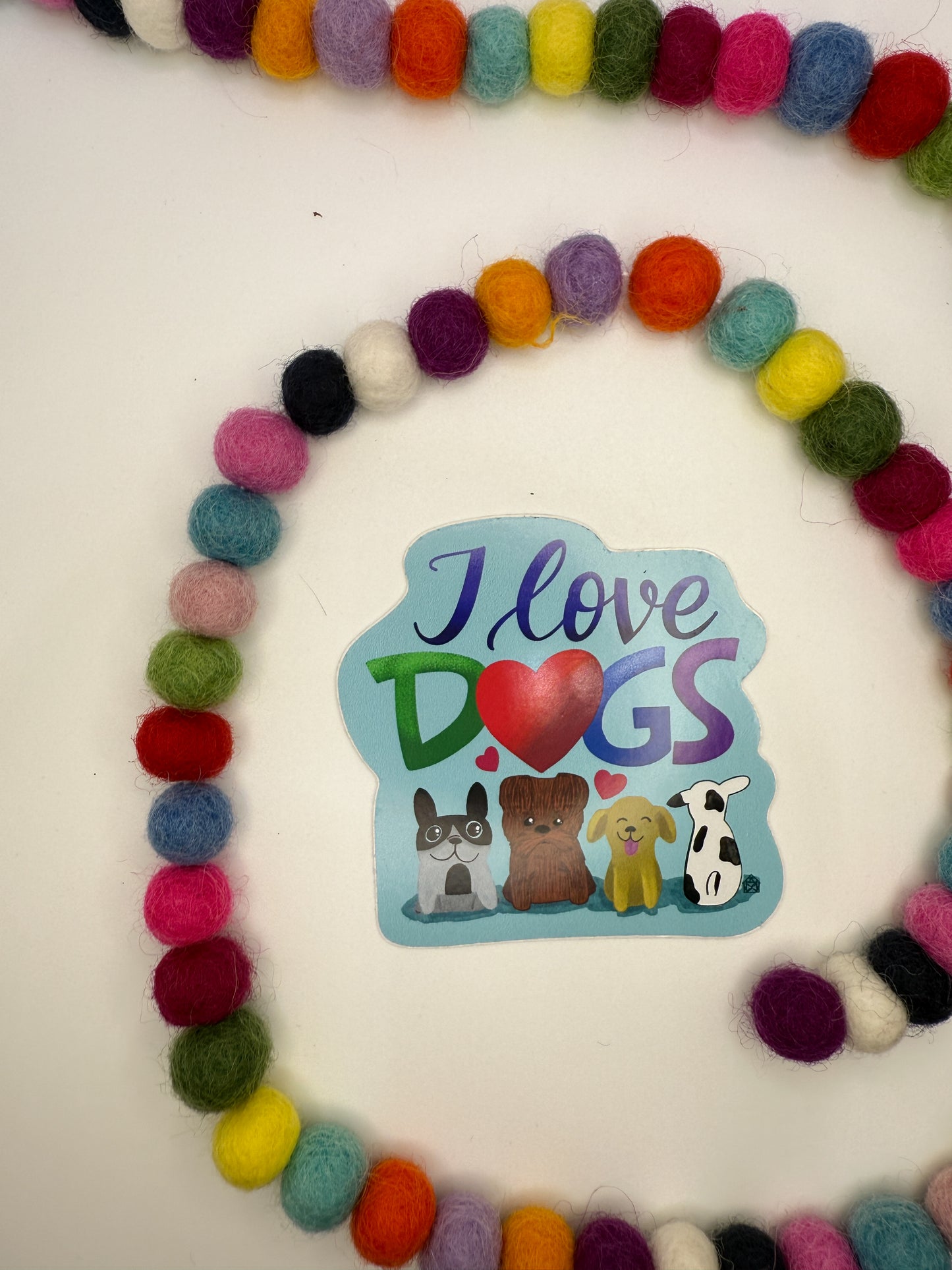 I Love Dogs Sticker – Original Hand Drawn Vinyl Decal Featuring Cute Cartoon Pups
