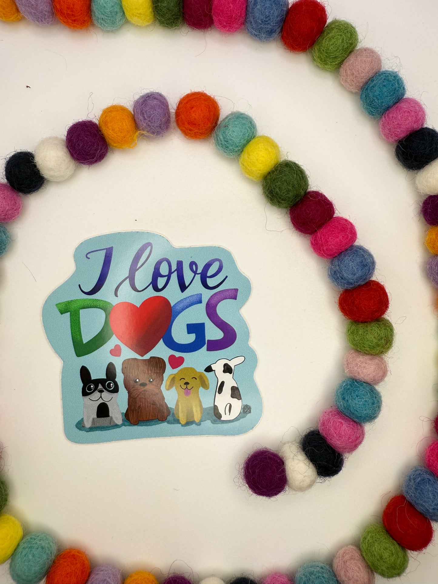 I Love Dogs Sticker – Original Hand Drawn Vinyl Decal Featuring Cute Cartoon Pups