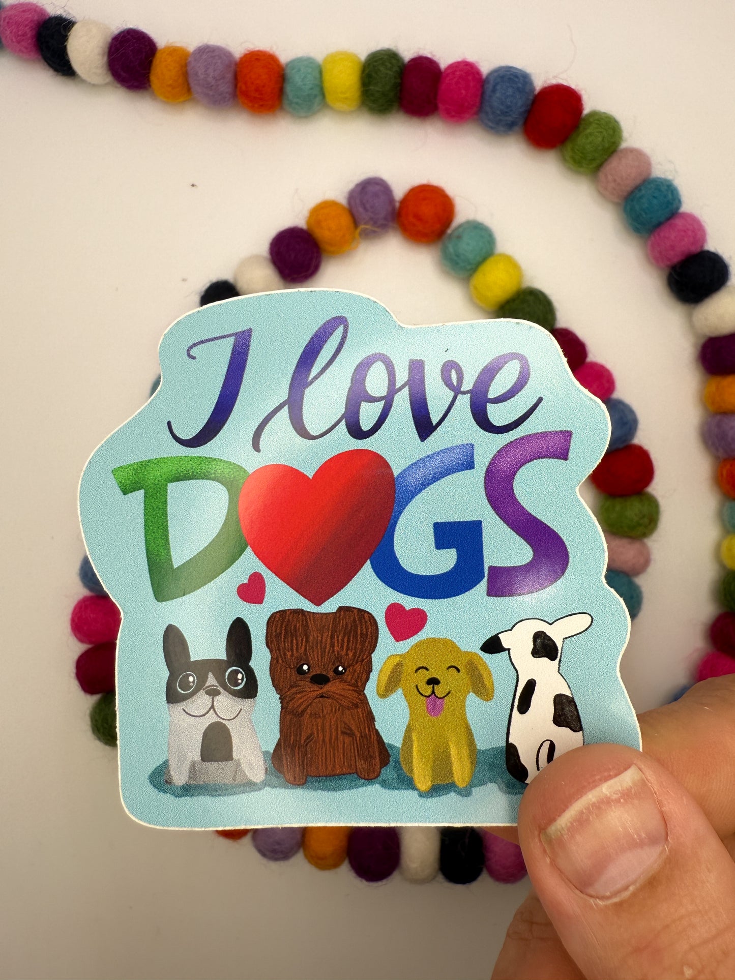 I Love Dogs Sticker – Original Hand Drawn Vinyl Decal Featuring Cute Cartoon Pups