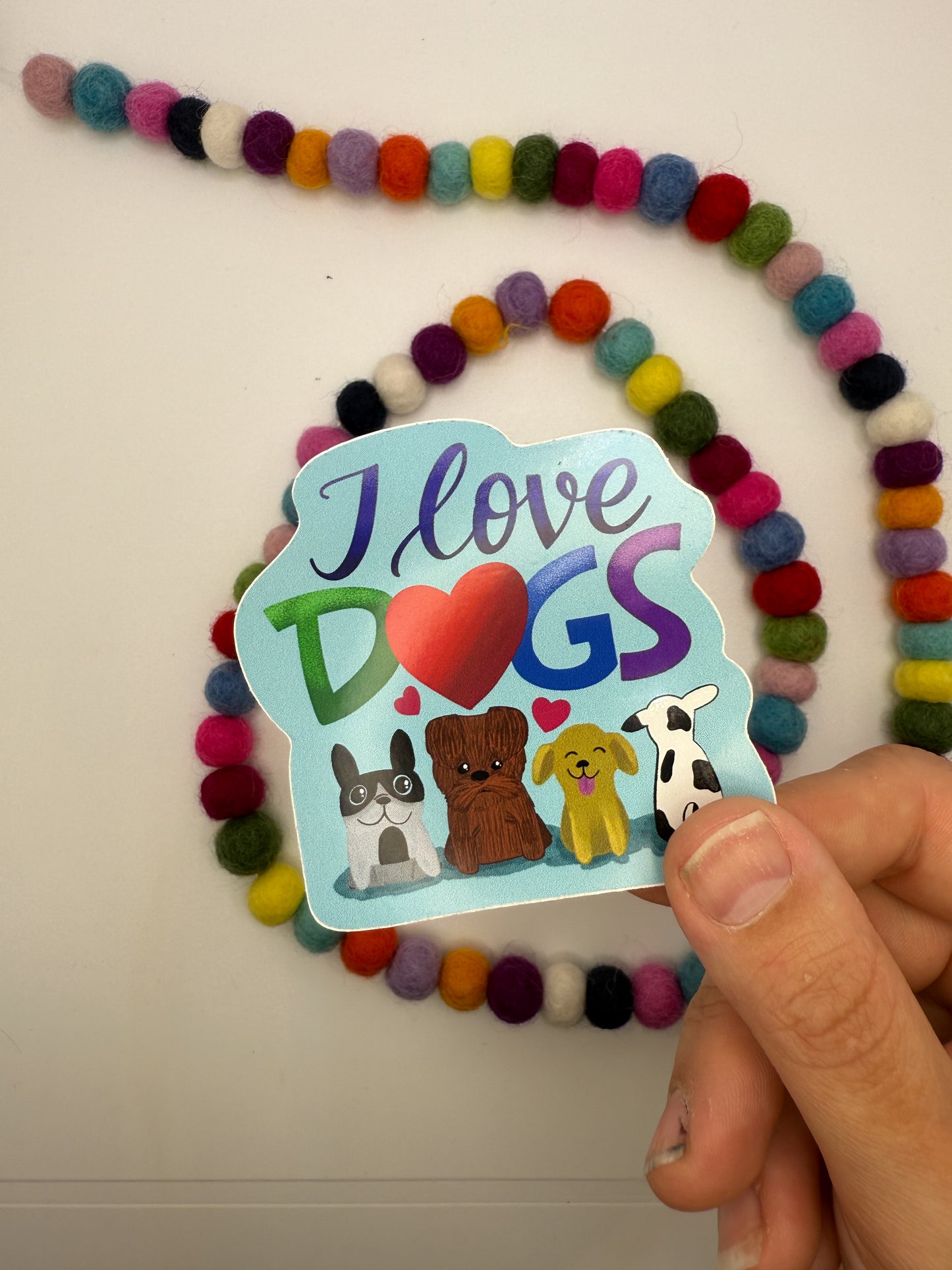 I Love Dogs Sticker – Original Hand Drawn Vinyl Decal Featuring Cute Cartoon Pups