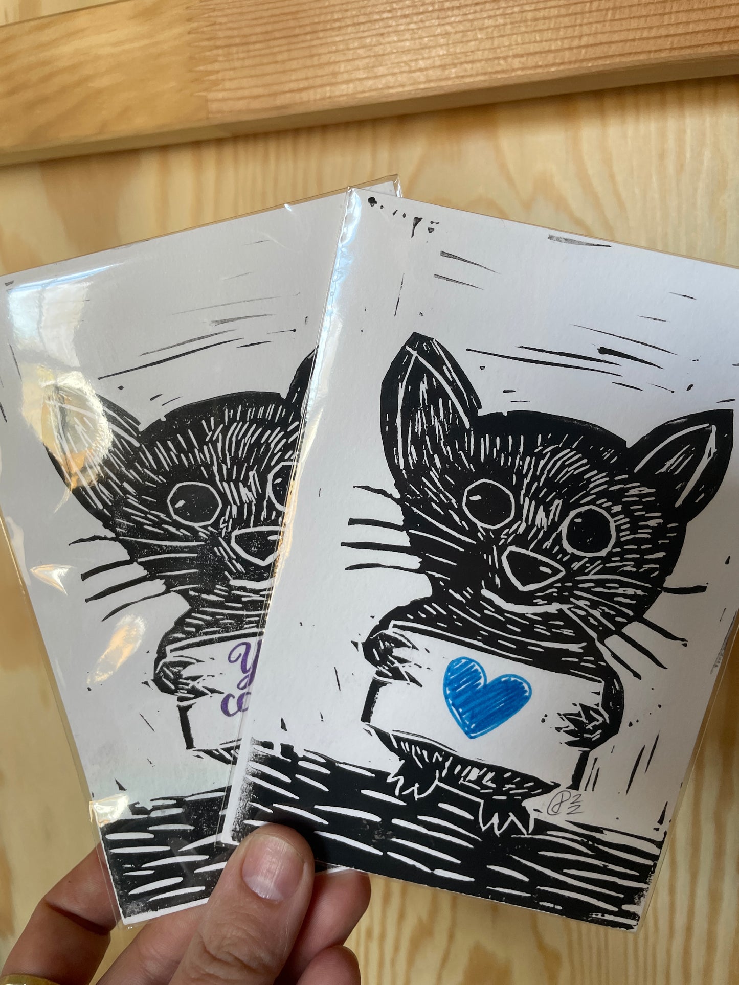 Cat with Sign Lino Print