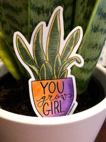You Grow Girl Snake Plant Sticker