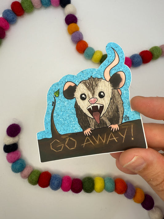 Possum "Go Away!" Sticker - Hand-Drawn - Waterproof & Durable