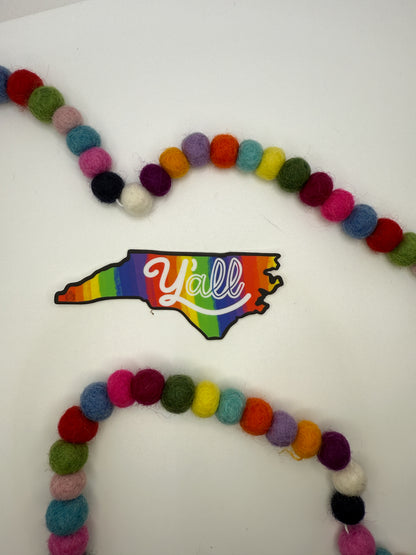 Y'all inside North Carolina Rainbow Outline Sticker