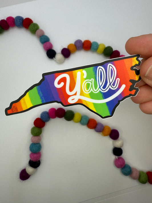 Y'all inside North Carolina Rainbow Outline Sticker