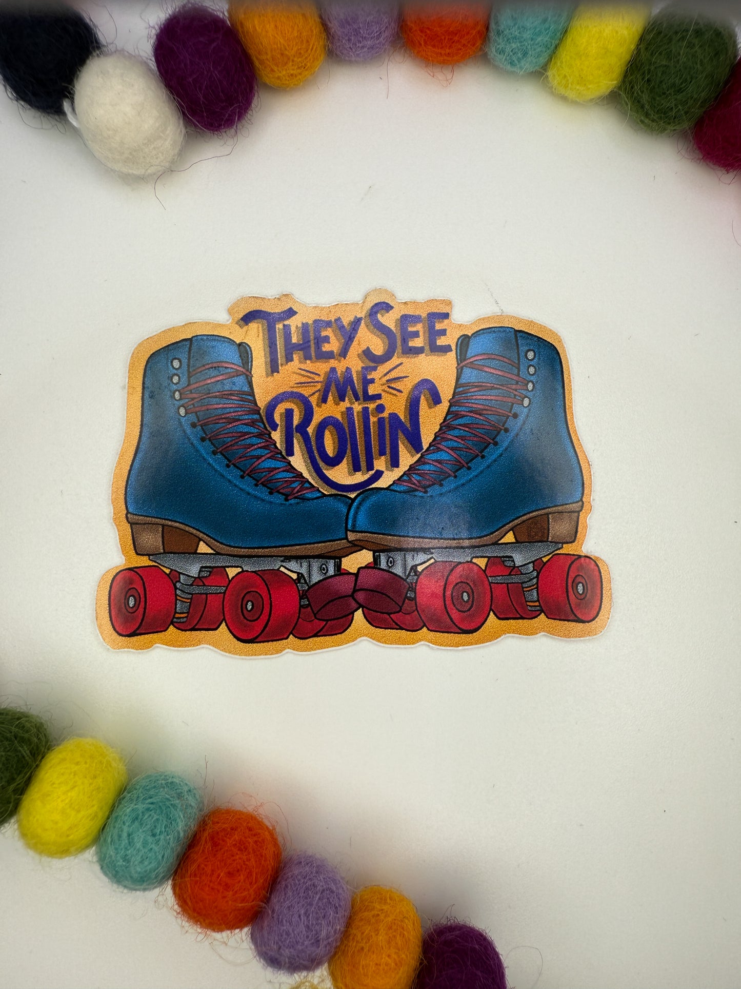"They See Me Rollin' " Roller Skate Sticker - Retro Hand-Drawn 90s Style Skater Gift