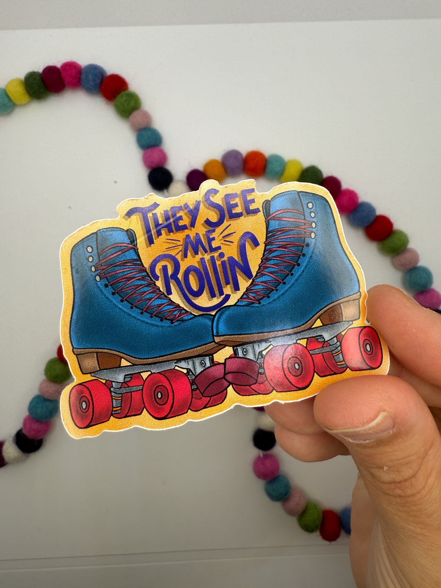 "They See Me Rollin' " Roller Skate Sticker - Retro Hand-Drawn 90s Style Skater Gift