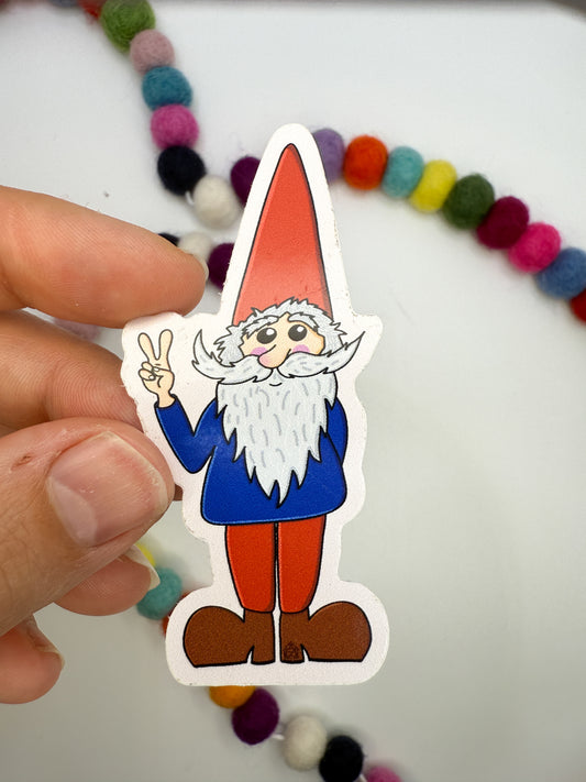 Peace Gnome Sticker – Hand Drawn Vinyl Decal for Laptops, Water Bottles & Cars