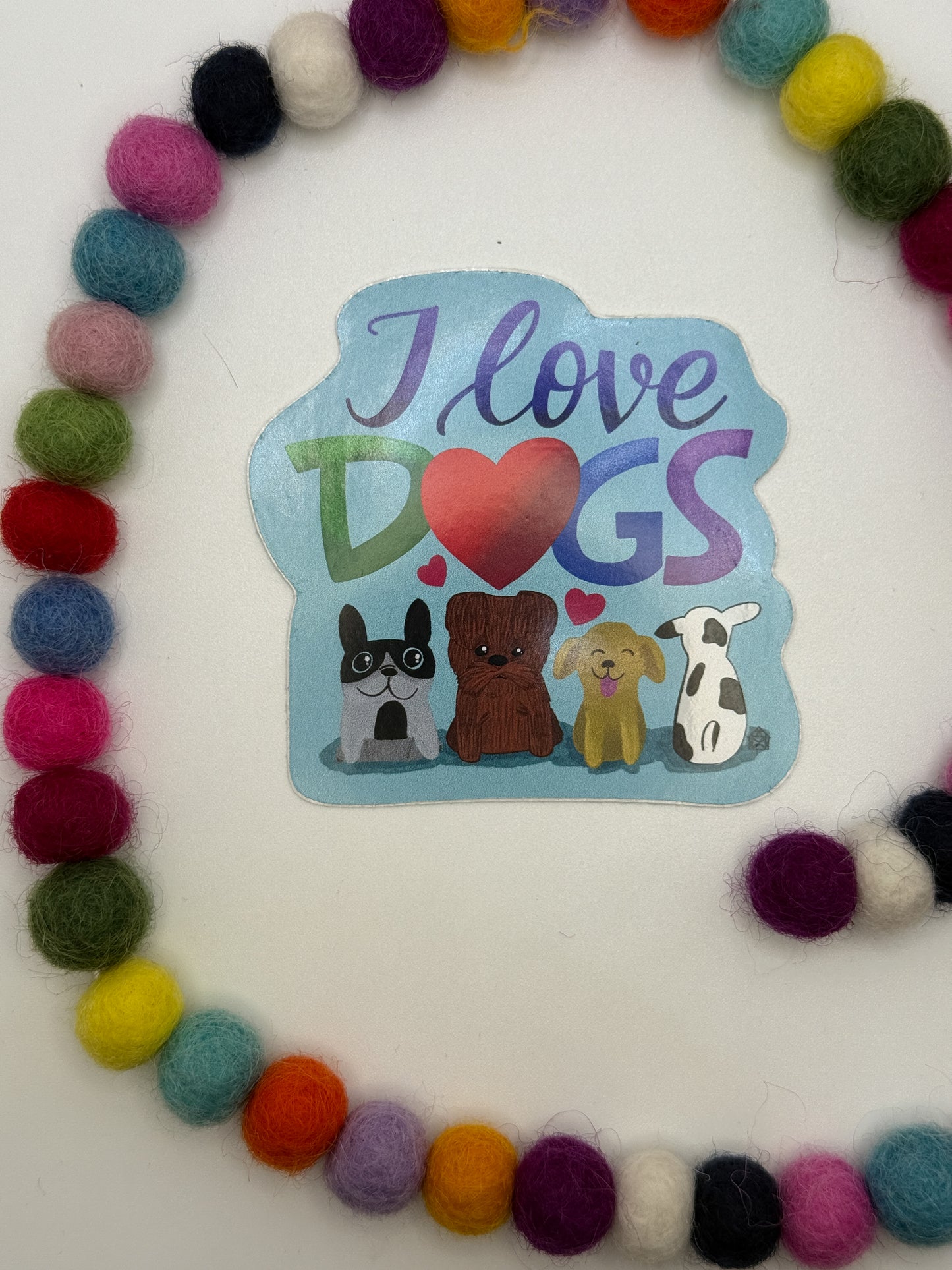 I Love Dogs Sticker – Original Hand Drawn Vinyl Decal Featuring Cute Cartoon Pups