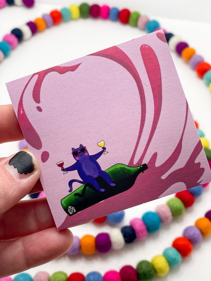 Cat Riding the Wave on Bottle Sticky Note