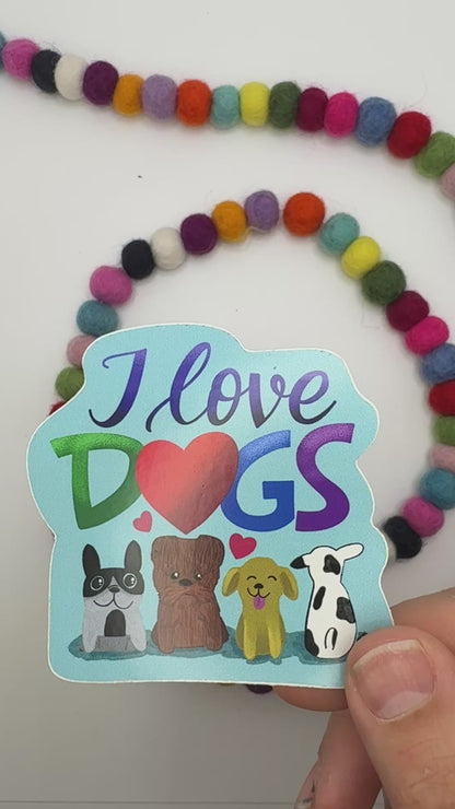 I Love Dogs Sticker – Original Hand Drawn Vinyl Decal Featuring Cute Cartoon Pups