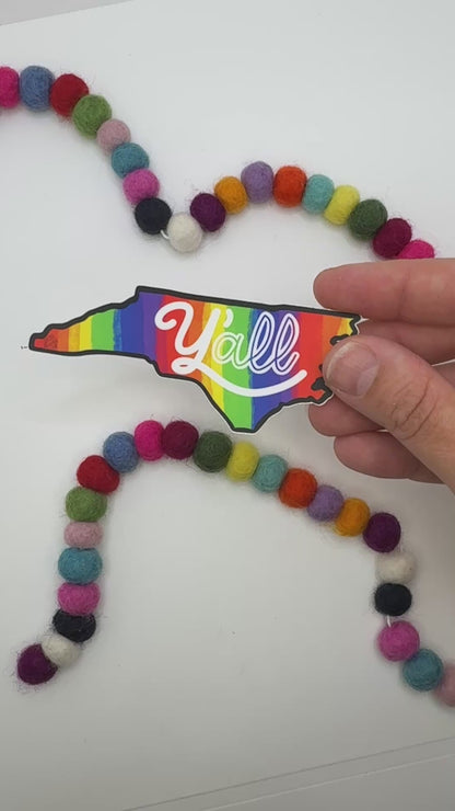 Y'all inside North Carolina Rainbow Outline Sticker