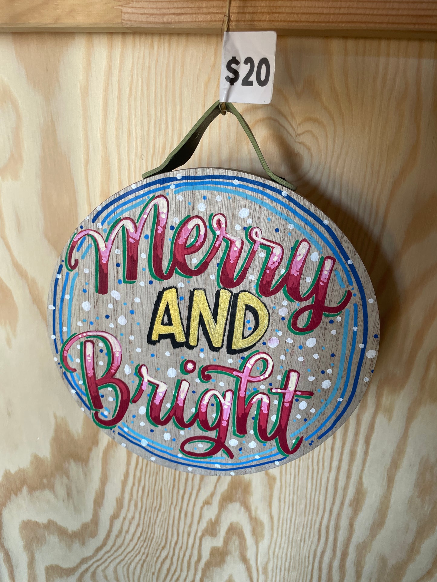Merry and Bright Round Wood Sign