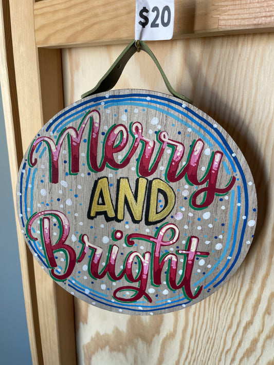 Merry and Bright Round Wood Sign