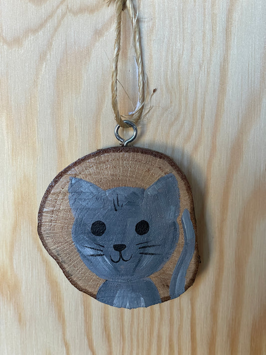 Grey Cat Woodslice Ornament