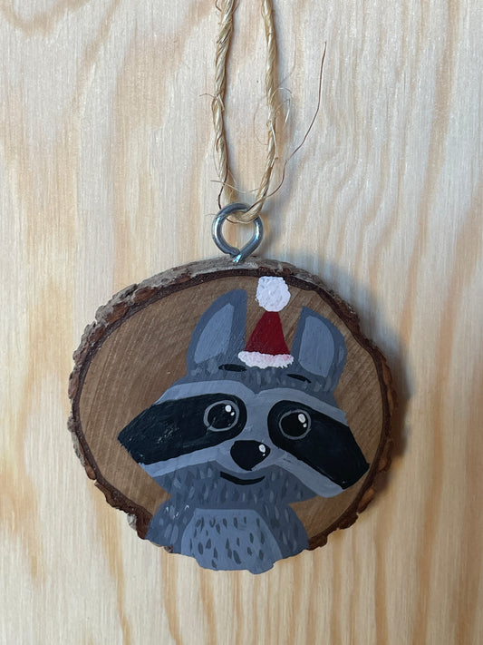 Racoon Christmas Woodslice Ornament