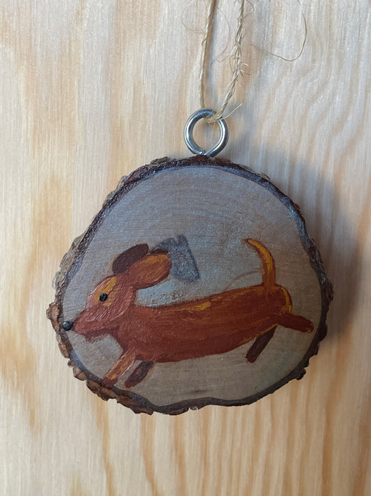 Dachshund Wiener Dog Wood Slice Ornament